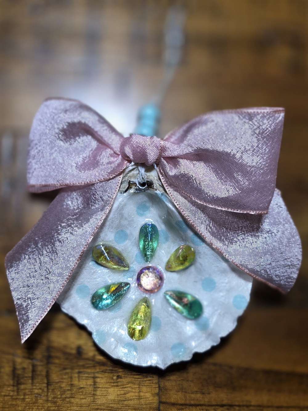 Handcrafted Seashell Ornament with Pink Bow - Home Accents